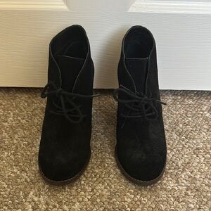 Lucky Brand Black Ankle Booties Suede Lace-Up
